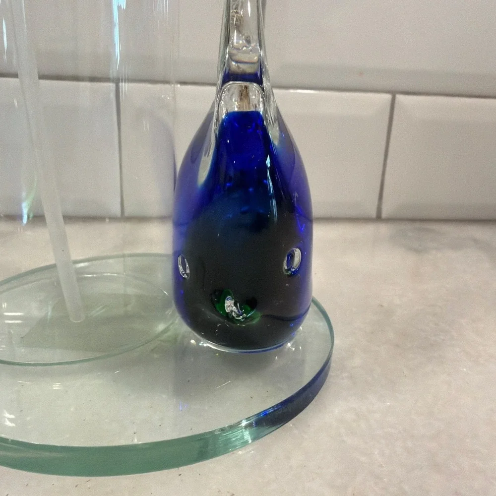 Unique Hand Blown Glass Fish Soap/lotion Clear Glass Dispenser Blue/green